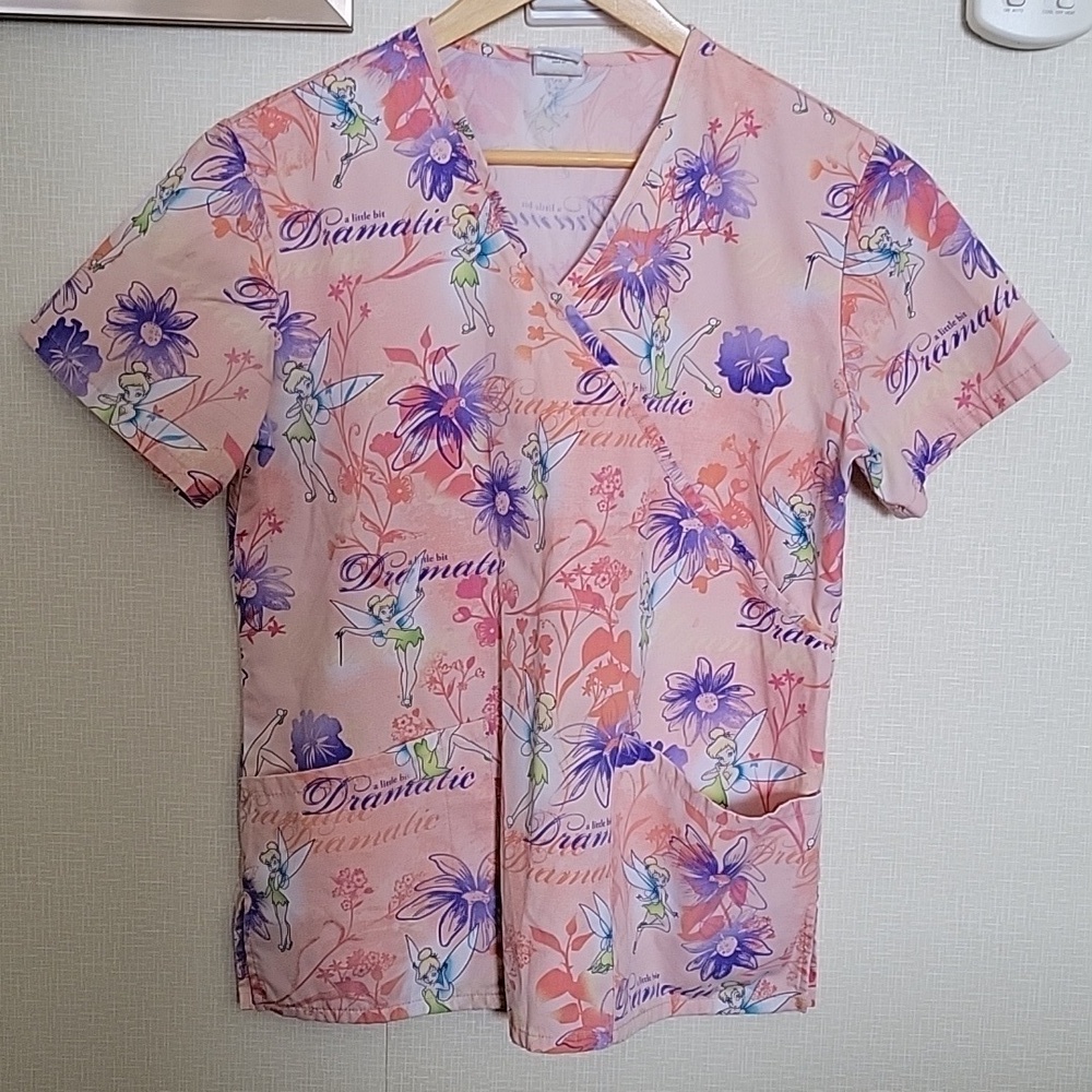 Disney Tinkerbell sx scrub top,guc